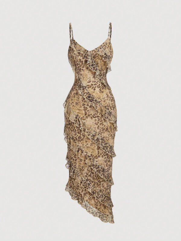 SHEIN MOD Robe décontractée d"été pour femme avec ourlet asymétrique, bretelles spaghetti et garniture à volants – Image 6
