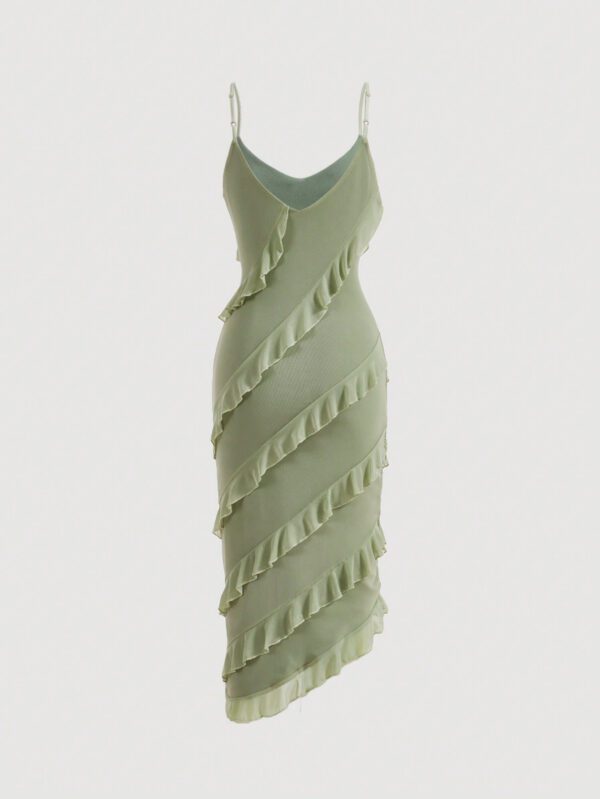 SHEIN MOD Robe décontractée d"été pour femme avec ourlet asymétrique, bretelles spaghetti et garniture à volants – Image 8