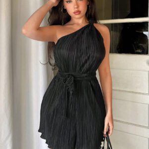 Aloruh Combinaison élégante asymétrique sans manches avec nœud à la taille et encolure asymétrique