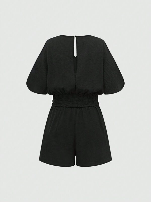 SHEIN VaVaLuxe Combinaison d'été décontractée sans bretelles pour femme en couleur unicolore avec ceinture à nouer à épaules découvertes – Image 9