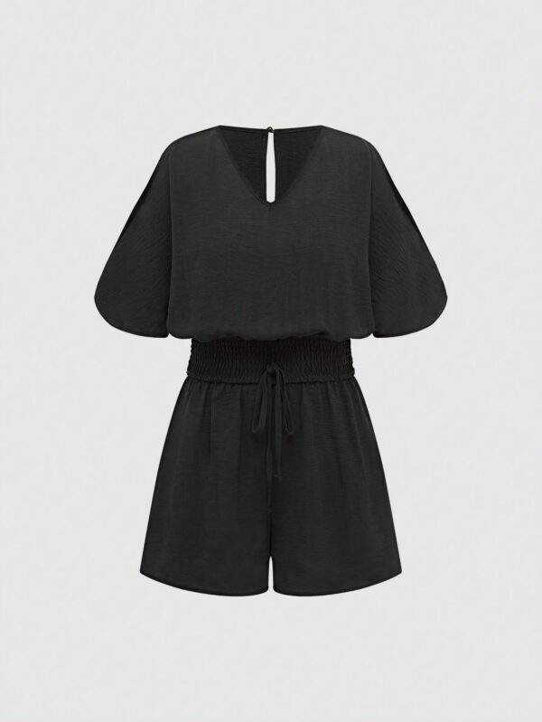 SHEIN VaVaLuxe Combinaison d'été décontractée sans bretelles pour femme en couleur unicolore avec ceinture à nouer à épaules découvertes – Image 10