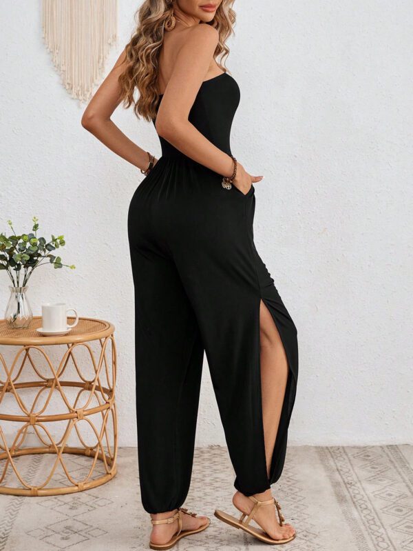 SHEIN VCAY Combinaison sans bretelles tricoté de couleur unie avec fentes latérales pour femmes – Image 2