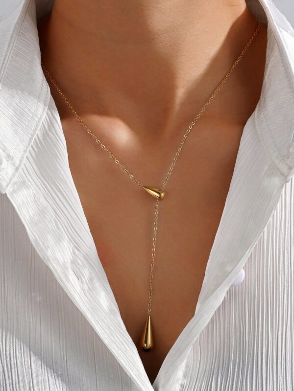 1 pièce Collier de pendentif en forme de goutte d'eau de luxe à la mode plaqué or 18 carats pour femmes, bijoux en acier inoxydable à longueur réglable, cadeau d'anniversaire