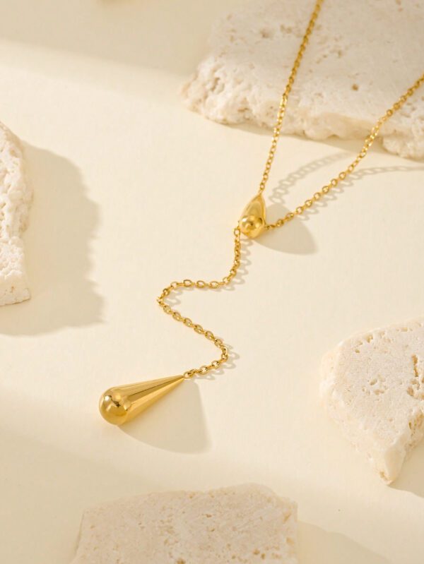 1 pièce Collier de pendentif en forme de goutte d'eau de luxe à la mode plaqué or 18 carats pour femmes, bijoux en acier inoxydable à longueur réglable, cadeau d'anniversaire – Image 3