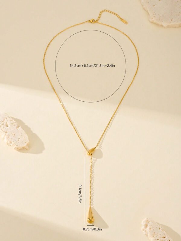 1 pièce Collier de pendentif en forme de goutte d'eau de luxe à la mode plaqué or 18 carats pour femmes, bijoux en acier inoxydable à longueur réglable, cadeau d'anniversaire – Image 5
