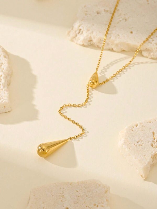 1 pièce Collier de pendentif en forme de goutte d'eau de luxe à la mode plaqué or 18 carats pour femmes, bijoux en acier inoxydable à longueur réglable, cadeau d'anniversaire – Image 7