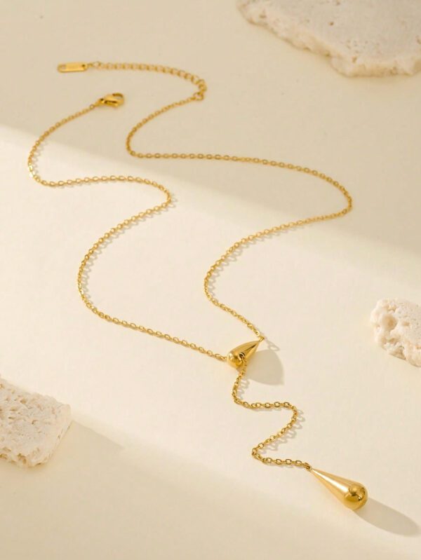 1 pièce Collier de pendentif en forme de goutte d'eau de luxe à la mode plaqué or 18 carats pour femmes, bijoux en acier inoxydable à longueur réglable, cadeau d'anniversaire – Image 9