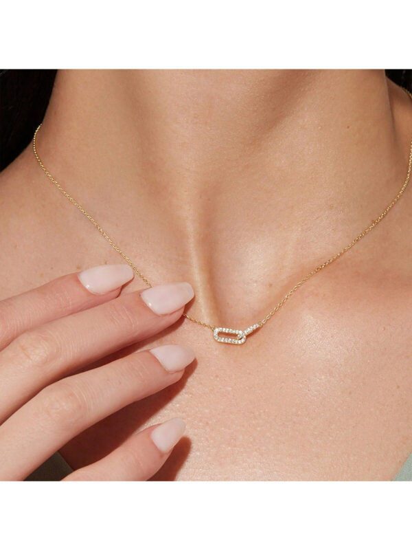 1 Pièce Collier Pour Femmes En Or Avec Double Cercle Brillant En Zircone Cubique, Cadeau À La Mode Et Personnalisé Pour Les Rencontres – Image 3