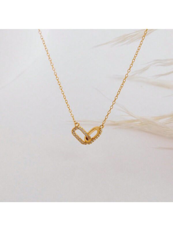 1 Pièce Collier Pour Femmes En Or Avec Double Cercle Brillant En Zircone Cubique, Cadeau À La Mode Et Personnalisé Pour Les Rencontres – Image 4