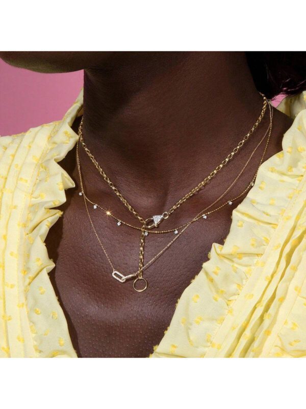 1 Pièce Collier Pour Femmes En Or Avec Double Cercle Brillant En Zircone Cubique, Cadeau À La Mode Et Personnalisé Pour Les Rencontres – Image 7