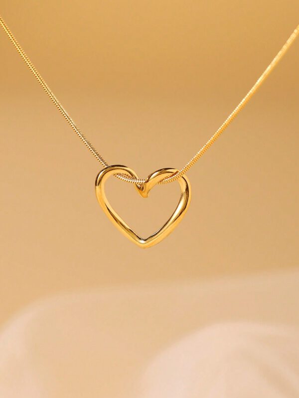 1 pièce Collier de femme avec design de cœur ajouré, pendentif en acier inoxydable unique et chic en forme de cœur pour un port quotidien, cadeau pour femmes – Image 4