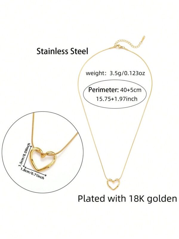 1 pièce Collier de femme avec design de cœur ajouré, pendentif en acier inoxydable unique et chic en forme de cœur pour un port quotidien, cadeau pour femmes – Image 5