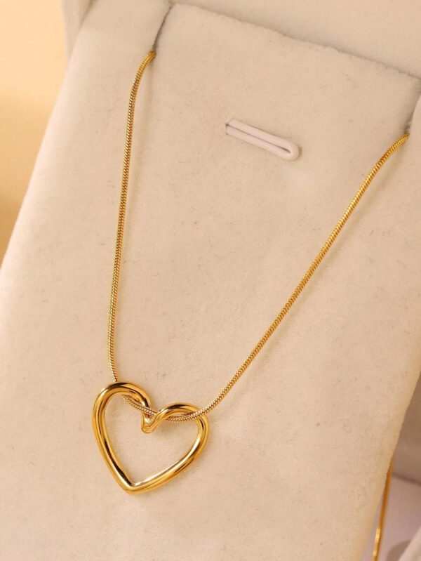 1 pièce Collier de femme avec design de cœur ajouré, pendentif en acier inoxydable unique et chic en forme de cœur pour un port quotidien, cadeau pour femmes – Image 6
