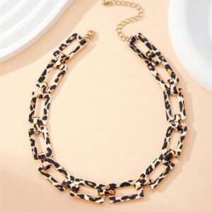 1 pièce Collier chaîne à imprimé léopard de style européen tendance, collier clavicule géométrique minimaliste