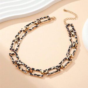 1 pièce Collier chaîne à imprimé léopard de style européen tendance, collier clavicule géométrique minimaliste
