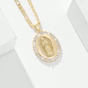 1 pièce Collier pendentif de Vierge Marie en cuivre de style européen incrusté de zircone, plaqué or 14 carats, convient comme cadeau pour les mères/couples/meilleurs amis, à porter au quotidien, aux festivals et pour la prière