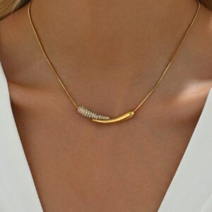 LIEBEIRIS 1 pièce Collier pendentif en forme de larme en acier inoxydable plaqué or 18 carats, pour un port quotidien pour femmes