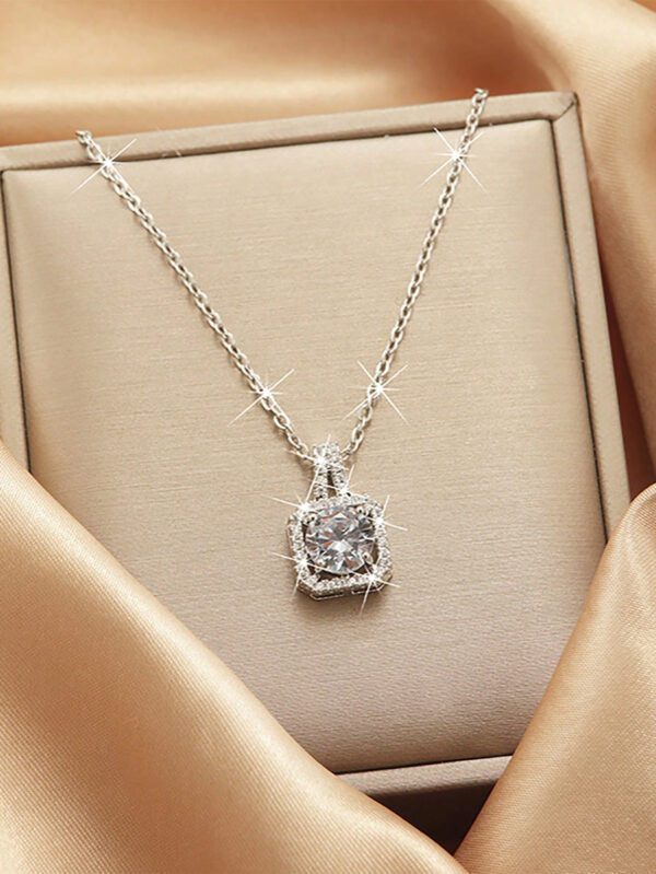 1pc Pendentif En Zircone Cubique Carrée Pleine En Diamant, Collier Pour Dames
