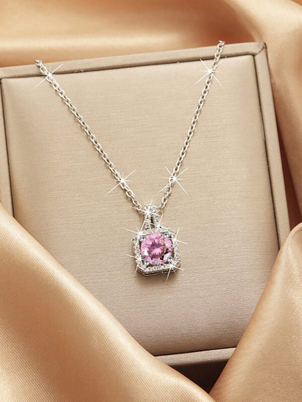 1pc Pendentif En Zircone Cubique Carrée Pleine En Diamant, Collier Pour Dames – Image 2