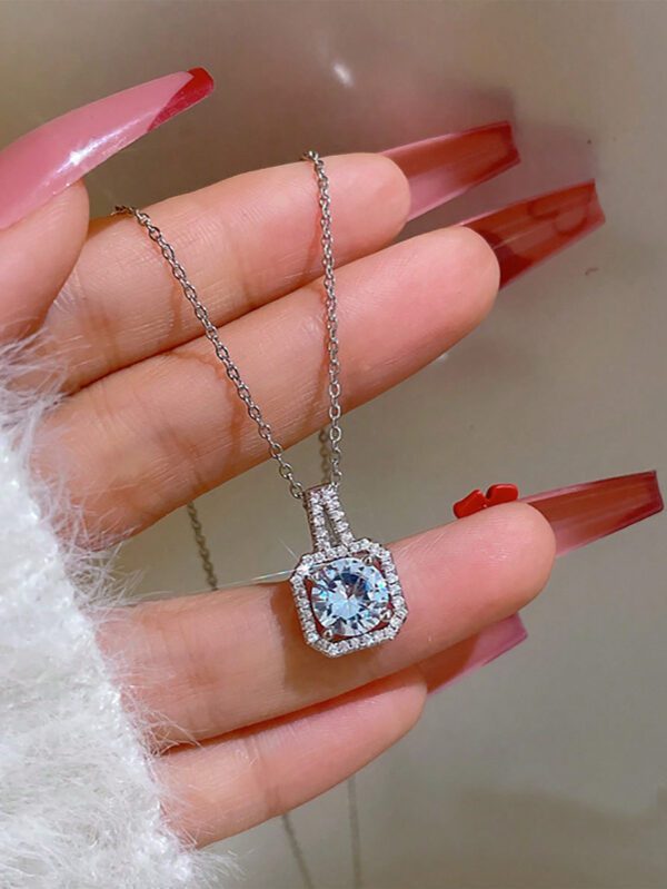 1pc Pendentif En Zircone Cubique Carrée Pleine En Diamant, Collier Pour Dames – Image 4
