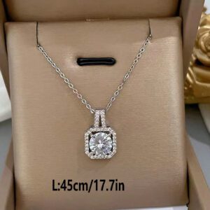 1pc Pendentif En Zircone Cubique Carrée Pleine En Diamant, Collier Pour Dames