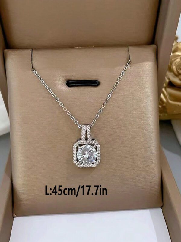 1pc Pendentif En Zircone Cubique Carrée Pleine En Diamant, Collier Pour Dames – Image 6
