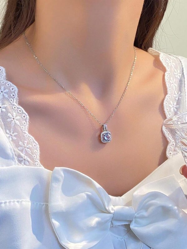 1pc Pendentif En Zircone Cubique Carrée Pleine En Diamant, Collier Pour Dames – Image 8