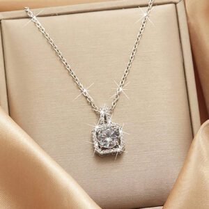 1pc Pendentif En Zircone Cubique Carrée Pleine En Diamant, Collier Pour Dames