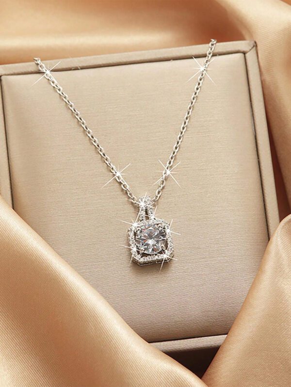 1pc Pendentif En Zircone Cubique Carrée Pleine En Diamant, Collier Pour Dames – Image 9
