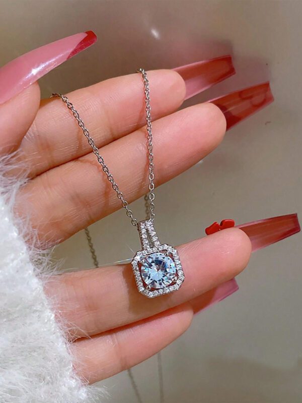 1pc Pendentif En Zircone Cubique Carrée Pleine En Diamant, Collier Pour Dames – Image 10