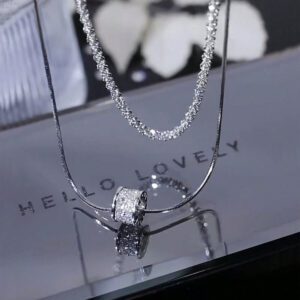 1 Pièce Petit Cubic Zirconia À La Taille, Double Couche, Collier De Perles De Méditation En Acier De Titane, Idéal Pour Le Port Quotidien Des Femmes, Chaîne De Pull, Automne Et Hiver