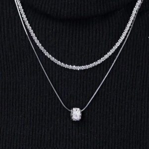 1 Pièce Petit Cubic Zirconia À La Taille, Double Couche, Collier De Perles De Méditation En Acier De Titane, Idéal Pour Le Port Quotidien Des Femmes, Chaîne De Pull, Automne Et Hiver