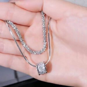 1 Pièce Petit Cubic Zirconia À La Taille, Double Couche, Collier De Perles De Méditation En Acier De Titane, Idéal Pour Le Port Quotidien Des Femmes, Chaîne De Pull, Automne Et Hiver