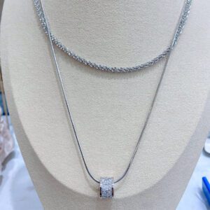 1 Pièce Petit Cubic Zirconia À La Taille, Double Couche, Collier De Perles De Méditation En Acier De Titane, Idéal Pour Le Port Quotidien Des Femmes, Chaîne De Pull, Automne Et Hiver