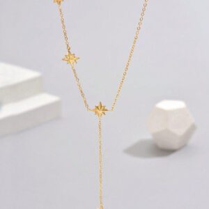 1 pièce Collier pour femmes en acier inoxydable plaqué or 18 carats, chaîne en Y avec octagramme