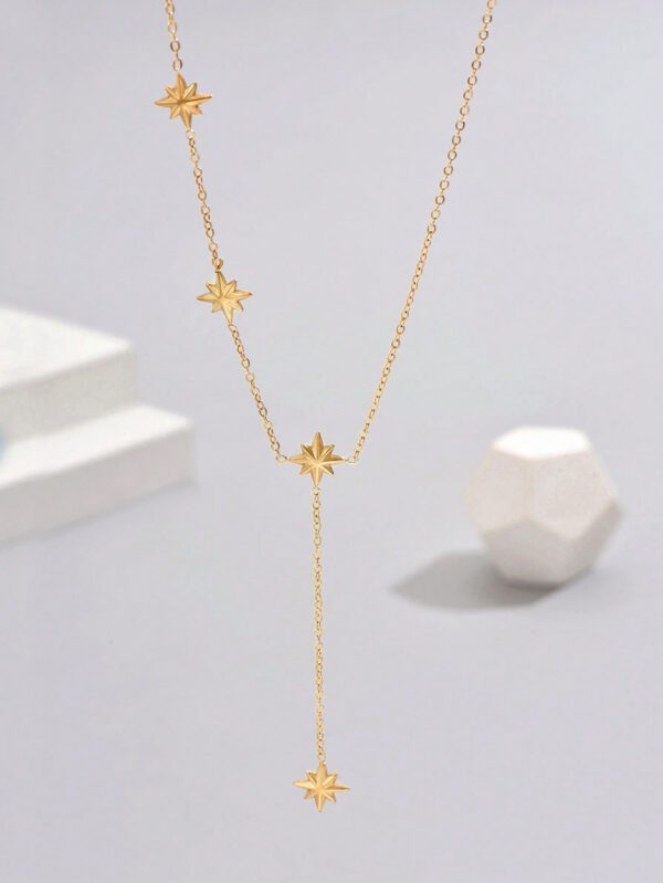 1 pièce Collier pour femmes en acier inoxydable plaqué or 18 carats, chaîne en Y avec octagramme – Image 3