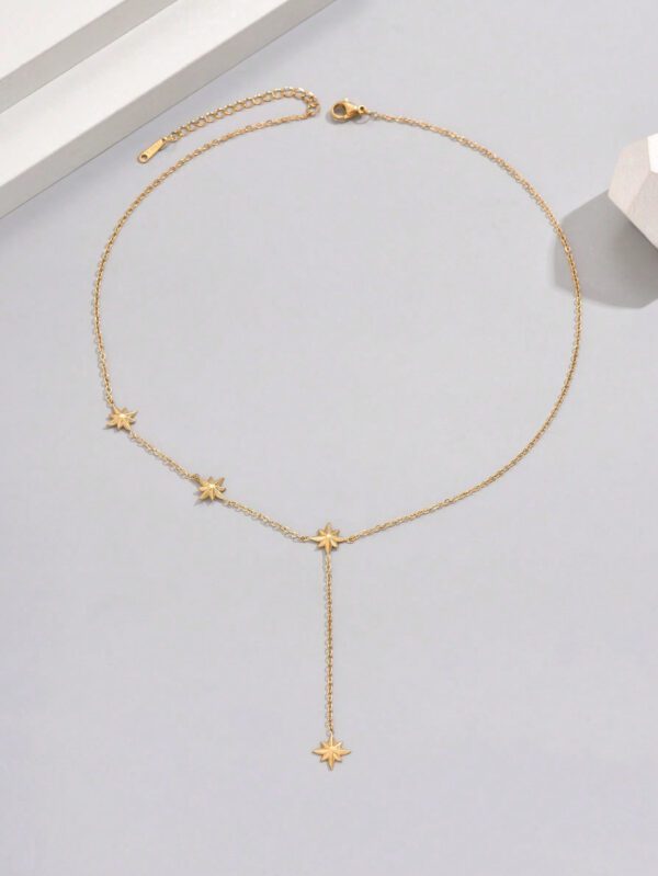 1 pièce Collier pour femmes en acier inoxydable plaqué or 18 carats, chaîne en Y avec octagramme – Image 4