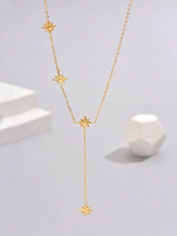 1 pièce Collier pour femmes en acier inoxydable plaqué or 18 carats, chaîne en Y avec octagramme – Image 7