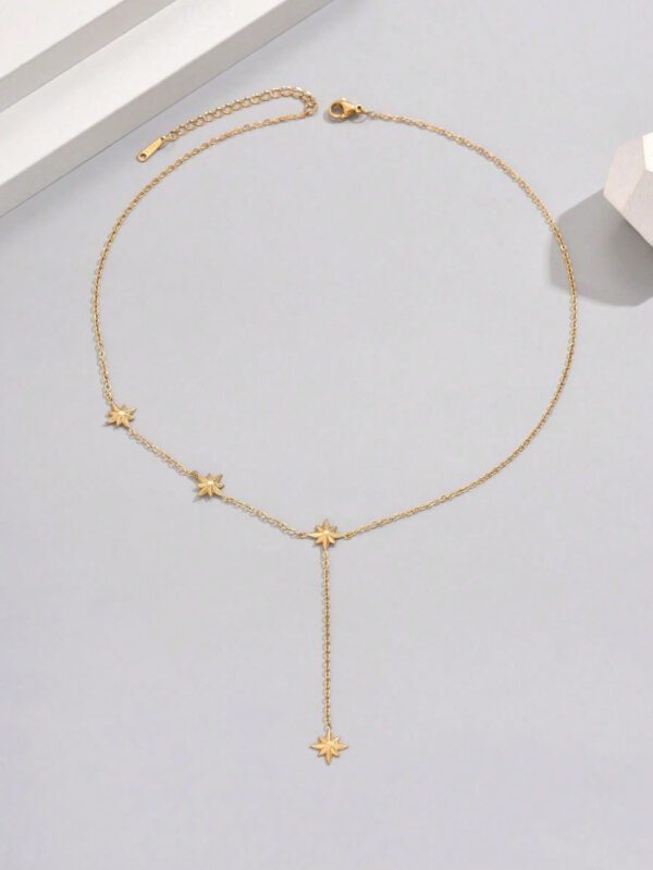 1 pièce Collier pour femmes en acier inoxydable plaqué or 18 carats, chaîne en Y avec octagramme – Image 8