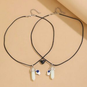 2 Pièces Collier En Forme De Cœur De Colonne Hexagonale D'astronaute De Nuit Pour Couples/amoureux/amis, Cadeaux De Noël/accessoires De Mode