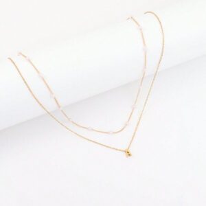 Ensemble de collier en acier inoxydable à pendentif initial et chaîne de perles, nouveau style, 2 pièces, pour femmes
