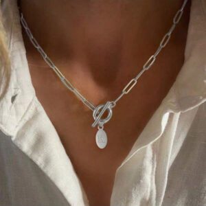 1 pièce Pendentif initial Collier en chaîne à trombone en acier inoxydable Collier Ras-du-cou pour femmes