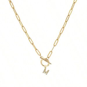 1 pièce Pendentif initial Collier en chaîne à trombone en acier inoxydable Collier Ras-du-cou pour femmes