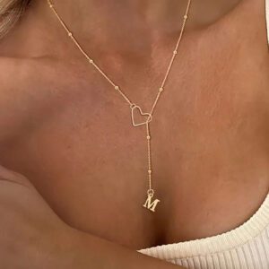 1 pièce Collier cœur avec alphabet anglais plaqué or 18 carats en acier inoxydable, collier ras-de-cou minimaliste pour femmes (il est recommandé de le porter enroulé autour du cœur deux fois pour éviter qu'il ne tombe facilement)