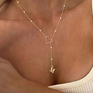 1 pièce Collier cœur avec alphabet anglais plaqué or 18 carats en acier inoxydable, collier ras-de-cou minimaliste pour femmes (il est recommandé de le porter enroulé autour du cœur deux fois pour éviter qu'il ne tombe facilement)