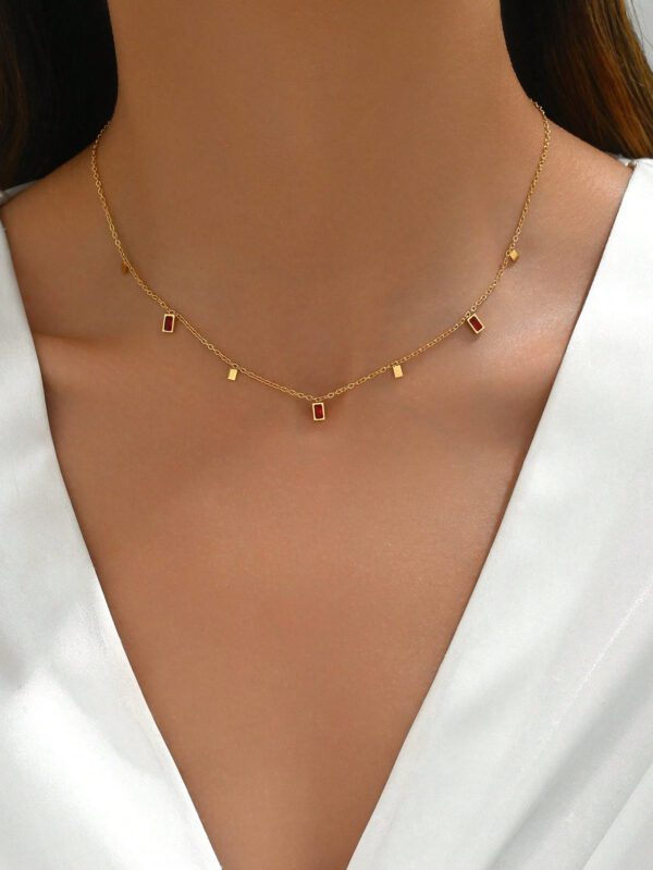 LIEBEIRIS 1 pièce Collier en acier inoxydable plaqué or 18 carats avec zircone cubique géométrique carré pour femmes