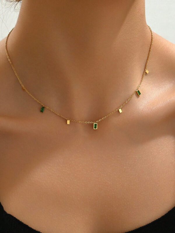 LIEBEIRIS 1 pièce Collier en acier inoxydable plaqué or 18 carats avec zircone cubique géométrique carré pour femmes – Image 3