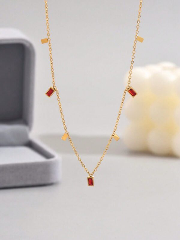 LIEBEIRIS 1 pièce Collier en acier inoxydable plaqué or 18 carats avec zircone cubique géométrique carré pour femmes – Image 4
