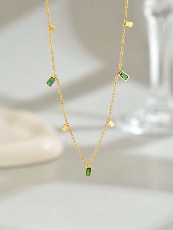 LIEBEIRIS 1 pièce Collier en acier inoxydable plaqué or 18 carats avec zircone cubique géométrique carré pour femmes – Image 5