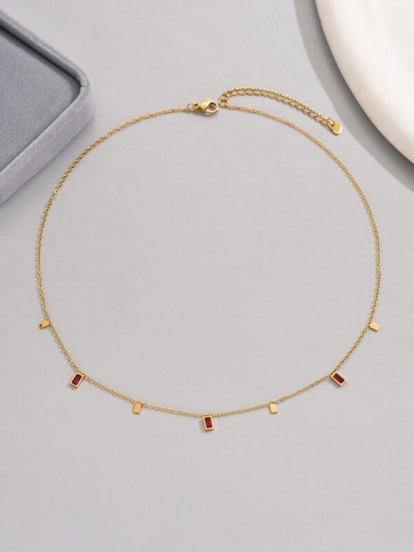 LIEBEIRIS 1 pièce Collier en acier inoxydable plaqué or 18 carats avec zircone cubique géométrique carré pour femmes – Image 6